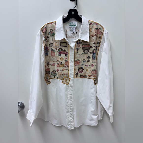 The Quacker Factory Tops - Vintage The Quacker Factory Autumn Harvest Graphic Button-Up Long Sleeve
